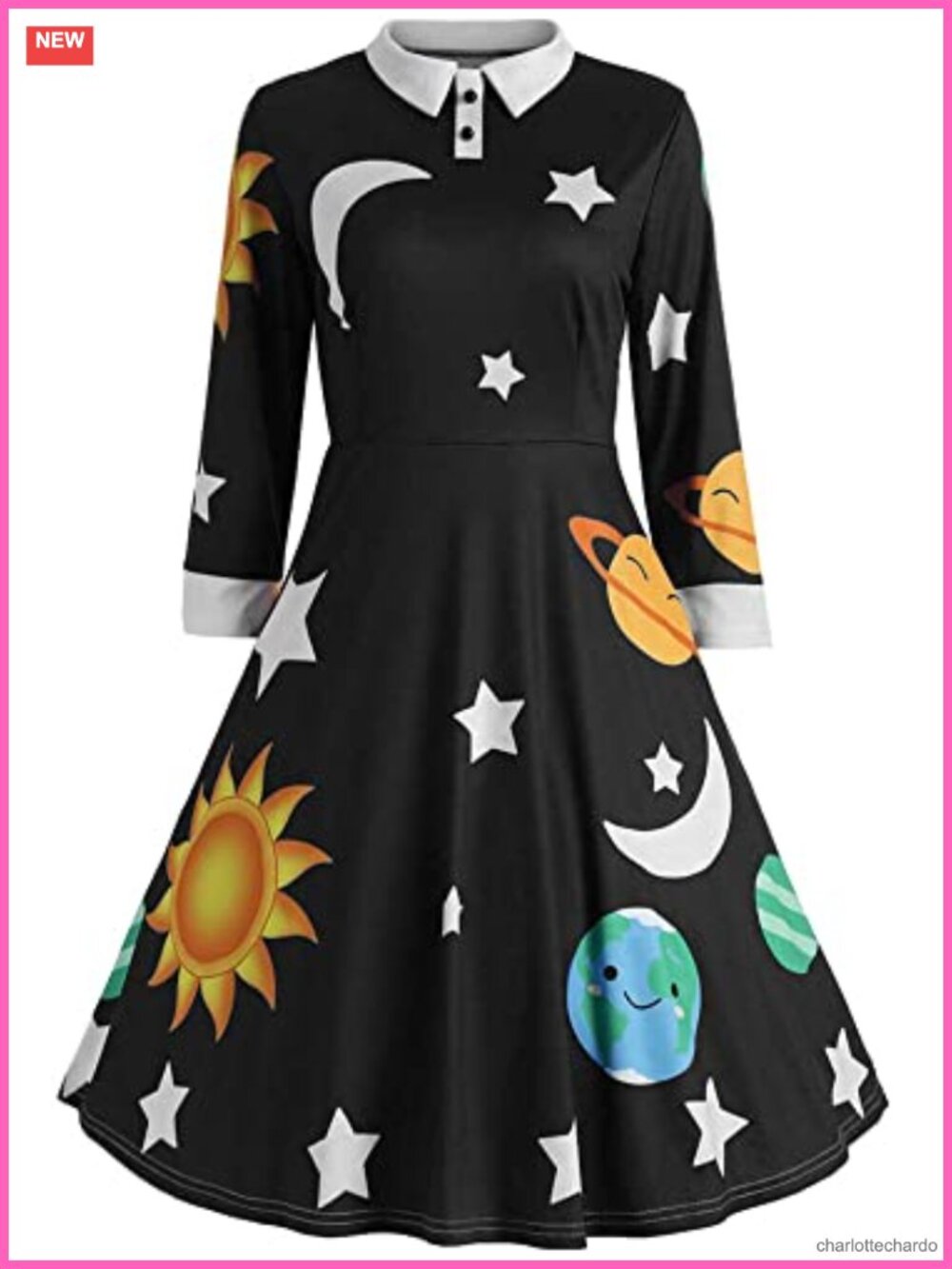 ZEZCLO Halloween Costume Womens Peter Pan Collar Dress Solar System Dresses